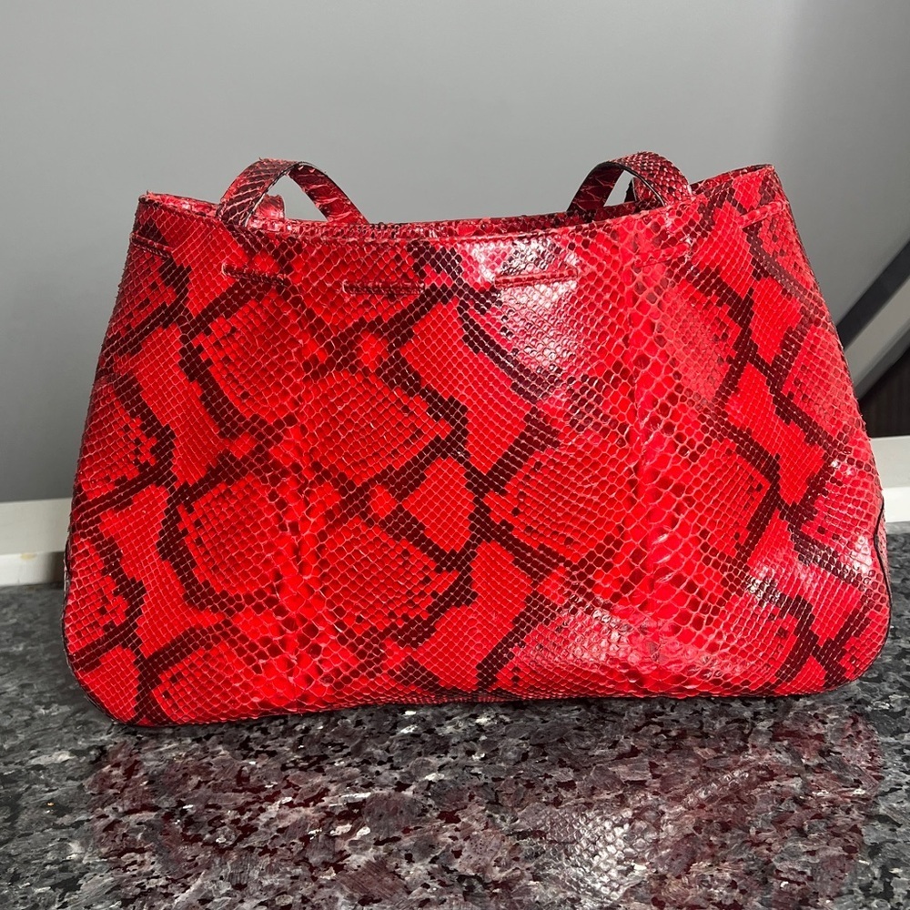 Anya Hindmarch Red And Black Python Snakeskin Sho… - image 4